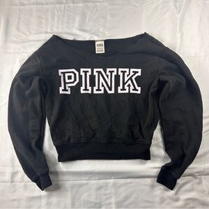 Victoria’s Secret Pink Off The Shoulder Cropped Sweatshirt Black- Size XS - 405